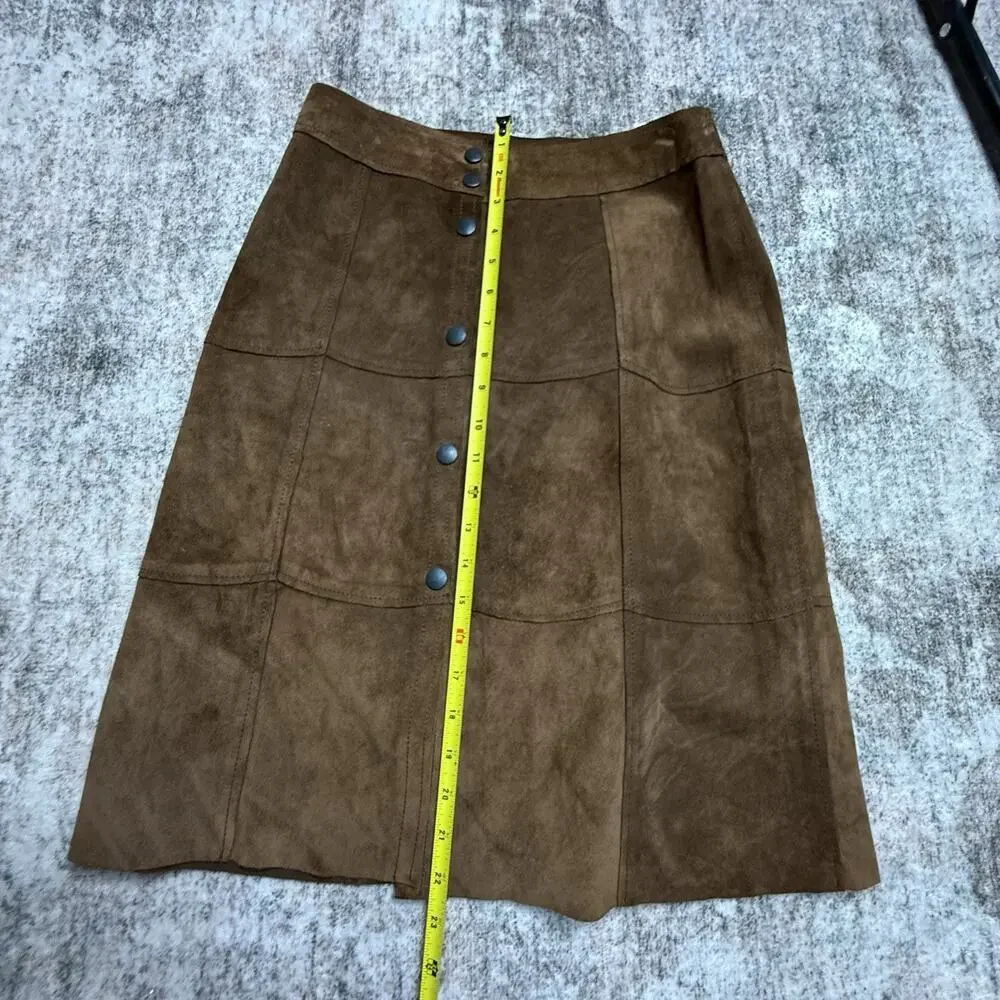 Vintage Gap Suede Skirt 8 Cognac Brown Button Down Leather Western 90s Y2K XS